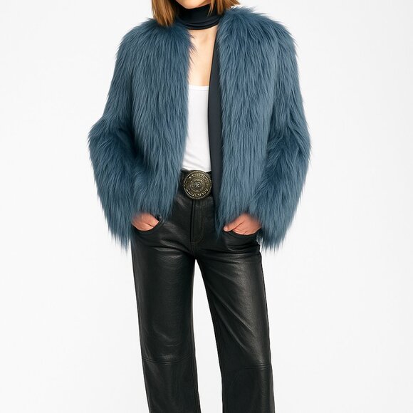 Zadig & Voltaire Jackets & Blazers - Zadig & Voltaire Faux Fur Bleu de Gris Coat